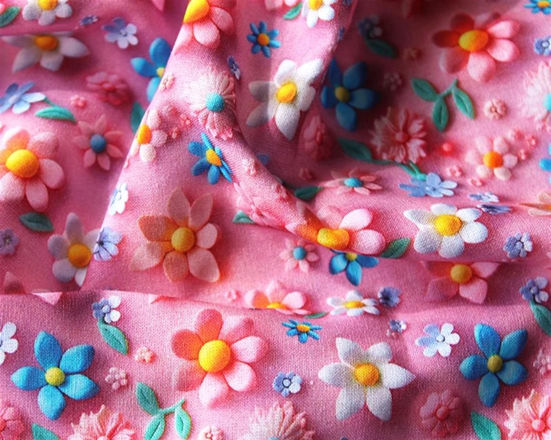 Pink Little Johnny Flowers 3D Cotton New Printed