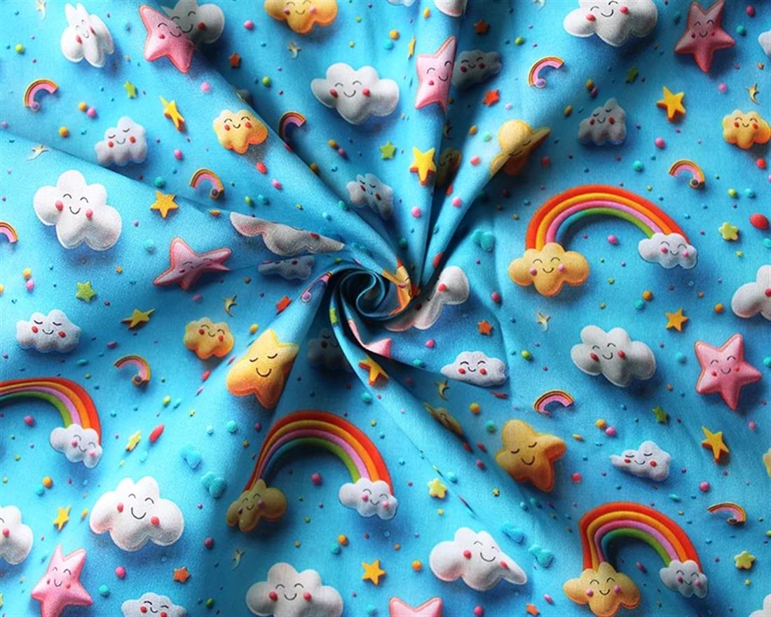 Blue Little Johnny Rainbow 3D Cotton New Printed