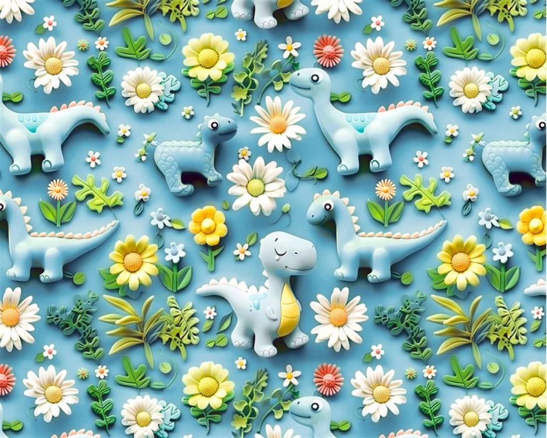 Blue Little Johnny Dino 3D Cotton New Printed