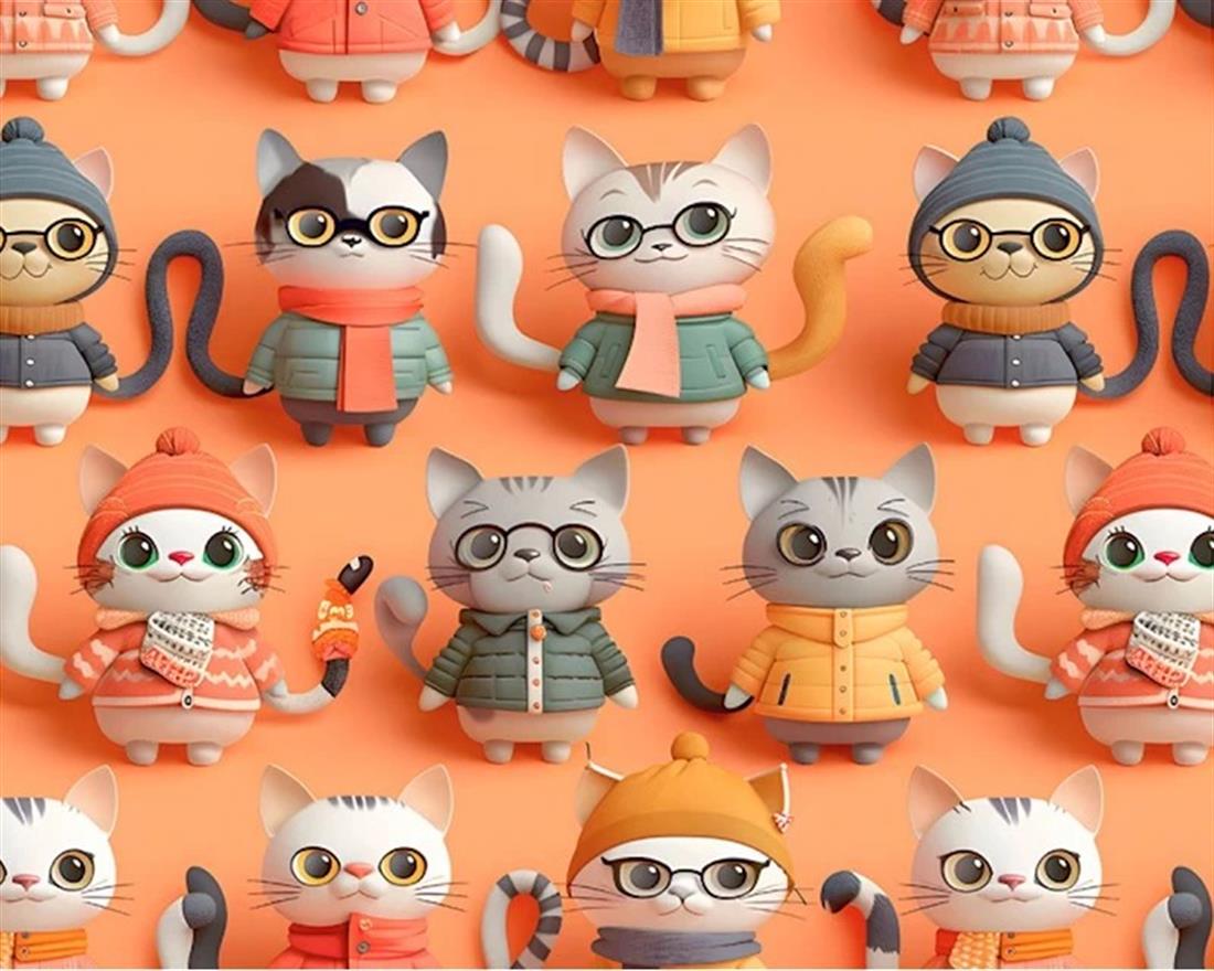 Beige Little Johnny Cats 3D Cotton New Printed