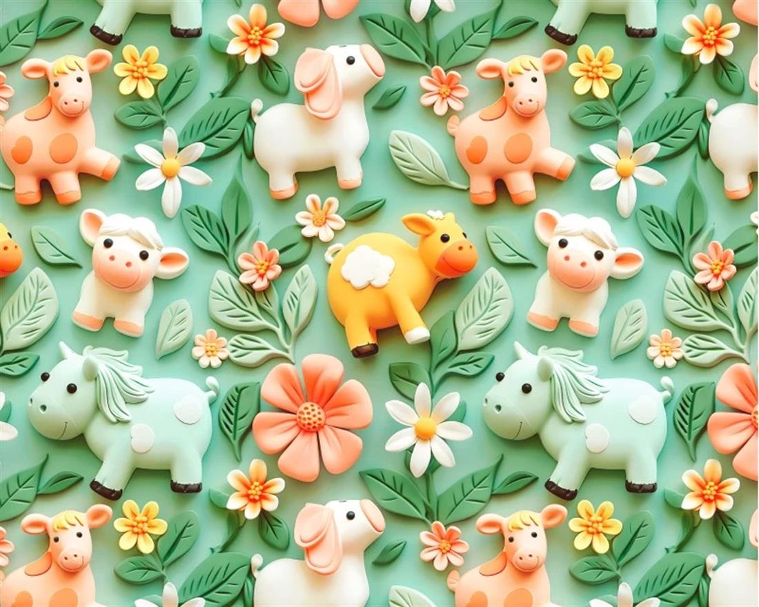 Green Little Johnny Farm Animals 3D Cotton New Printed