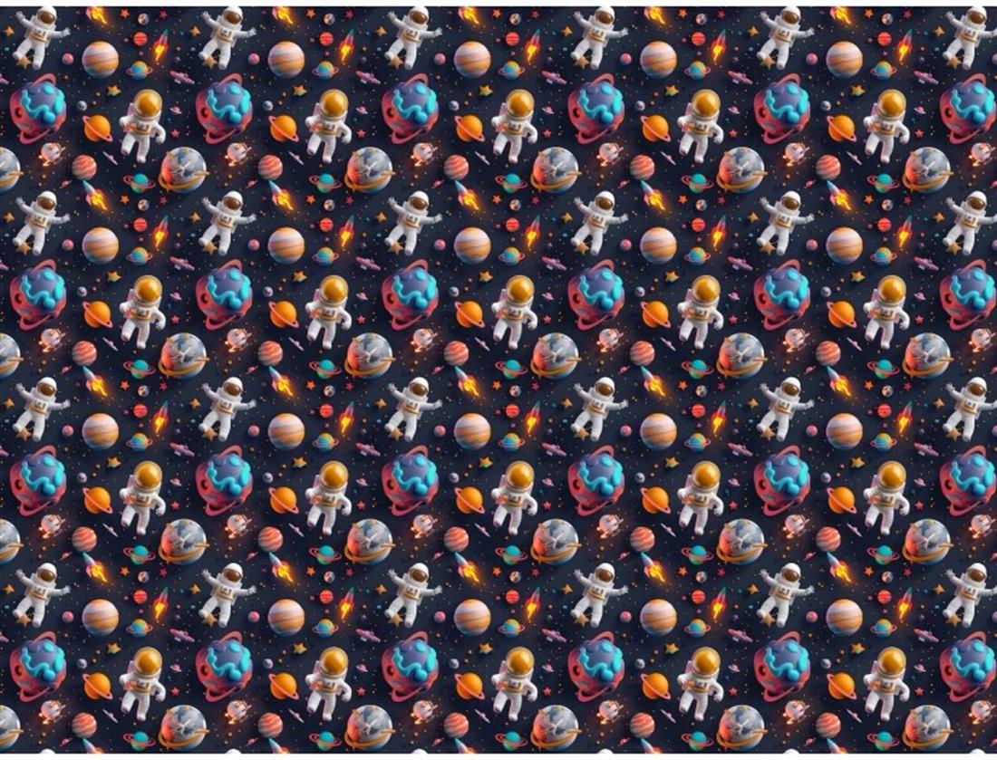 Blue Little Johnny Digital Cotton 3D Astronaut Printed 100% Fabric
