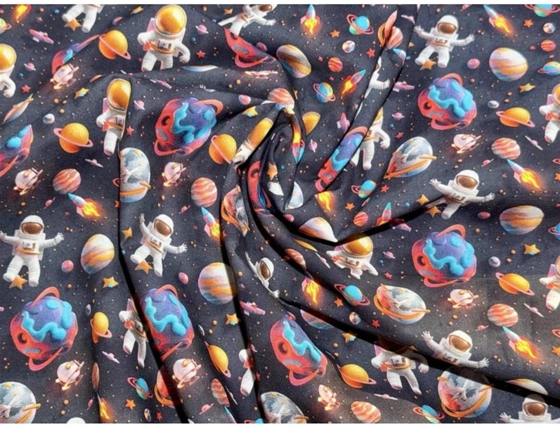 Blue Little Johnny Digital Cotton 3D Astronaut Printed 100% Fabric