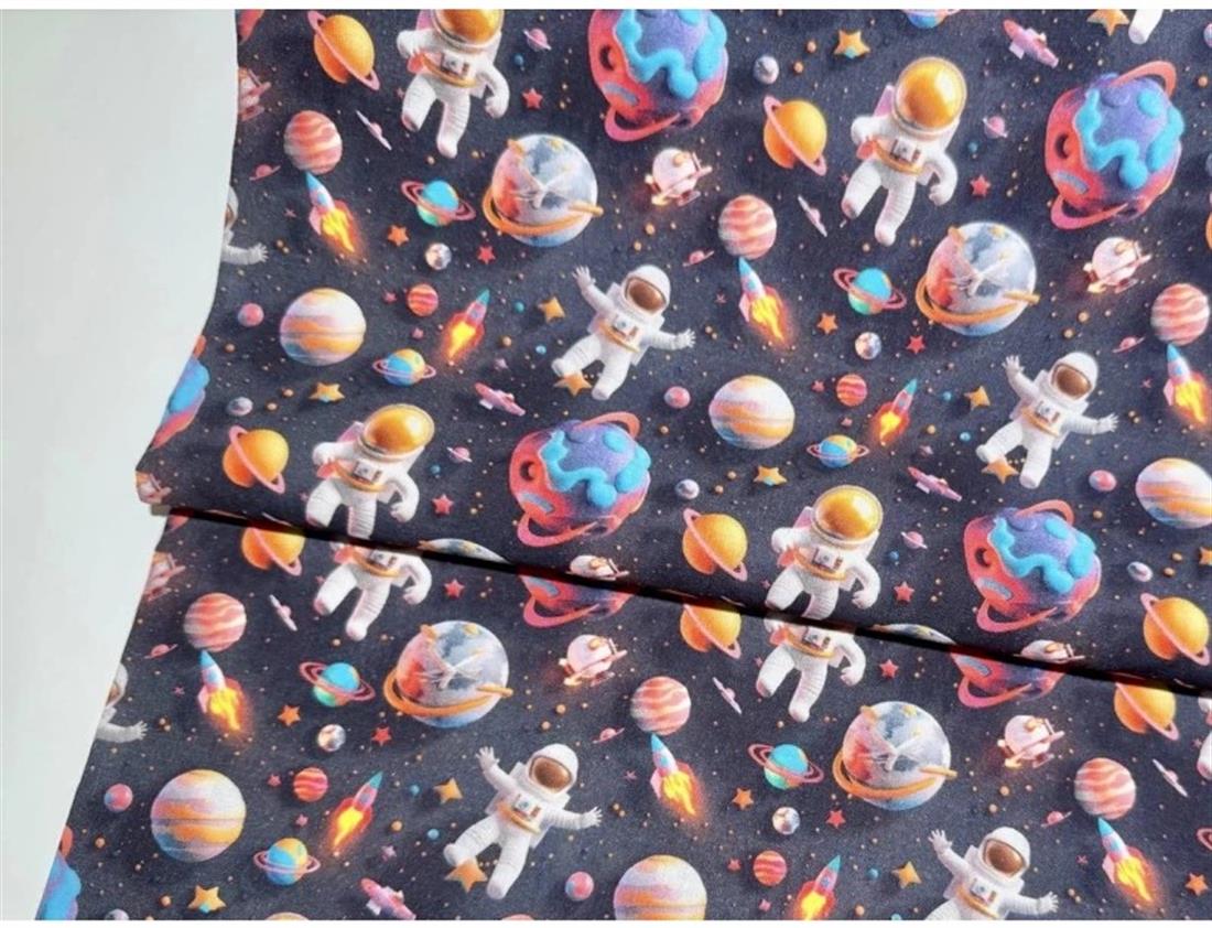 Blue Little Johnny Digital Cotton 3D Astronaut Printed 100% Fabric