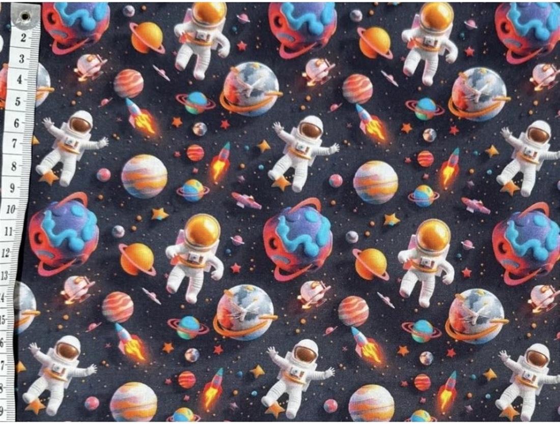 Blue Little Johnny Digital Cotton 3D Astronaut Printed 100% Fabric