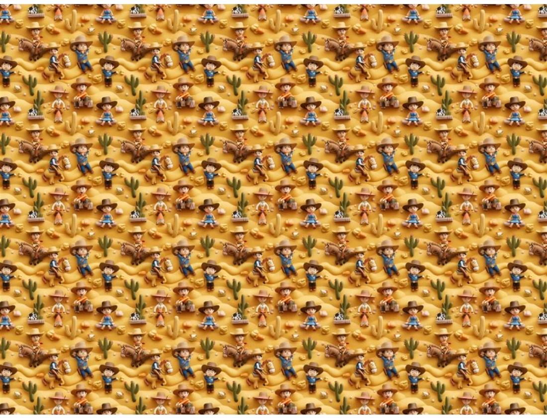 Beige Little Johnny Digital Cotton 3D Cowboy Printed 100% Fabric