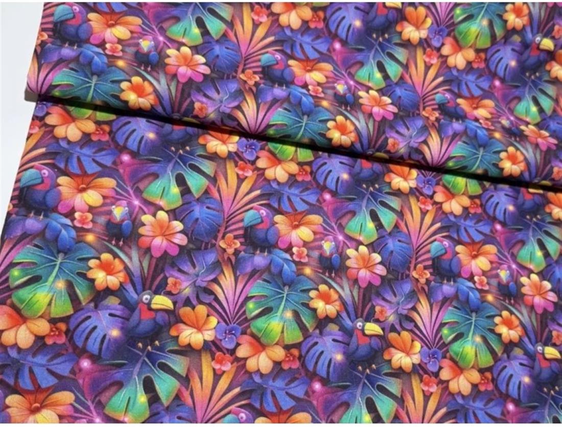 Little Johnny Digital Cotton 3D Tropical Birds Printed 100% Fabric