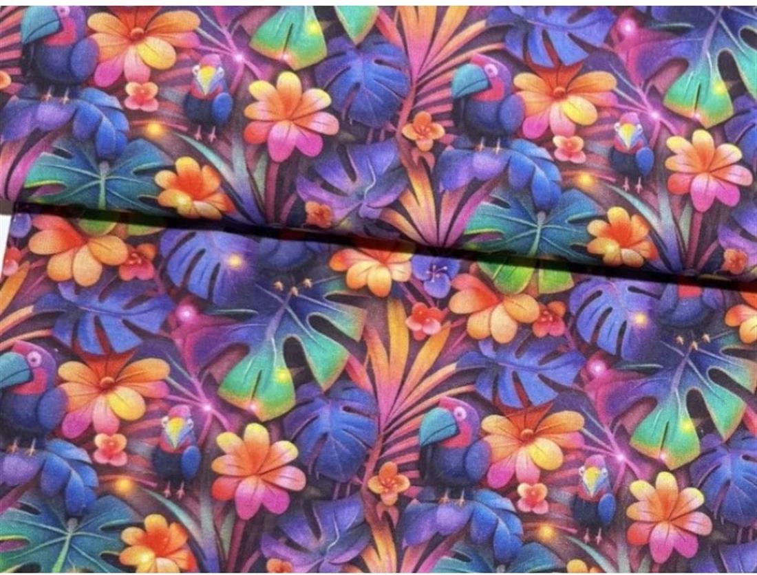 Little Johnny Digital Cotton 3D Tropical Birds Printed 100% Fabric