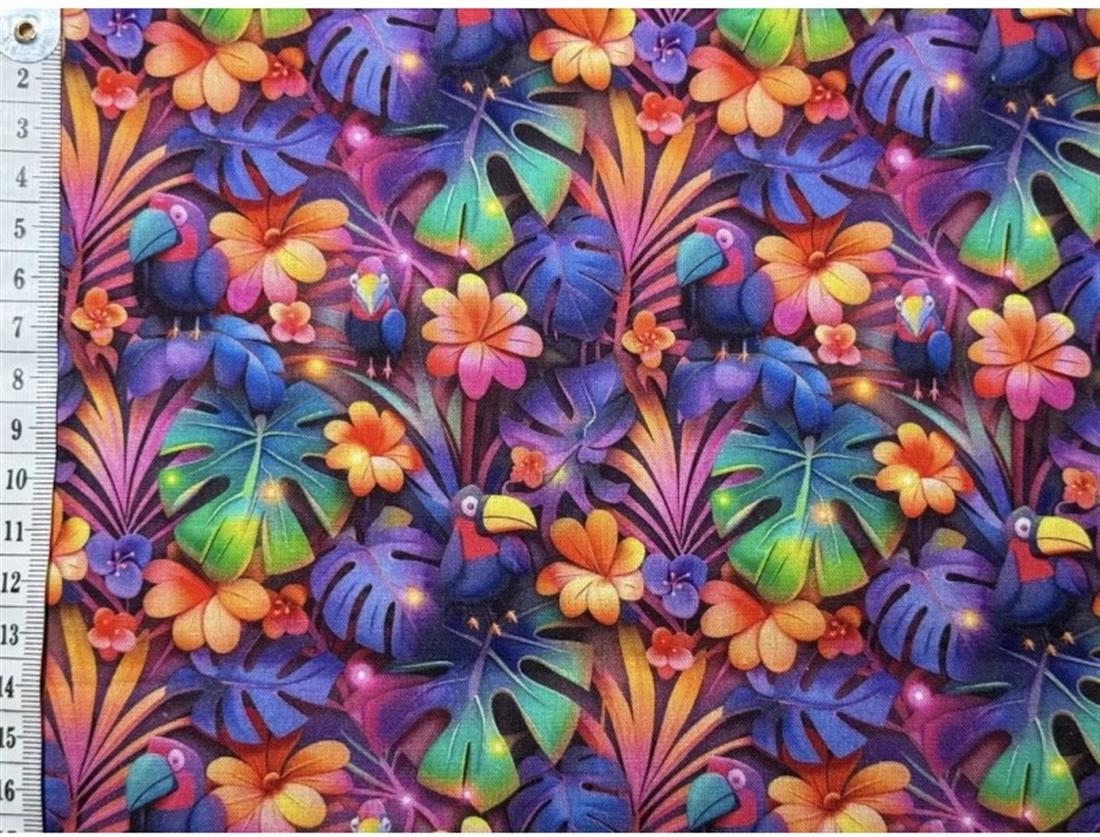 Little Johnny Digital Cotton 3D Tropical Birds Printed 100% Fabric
