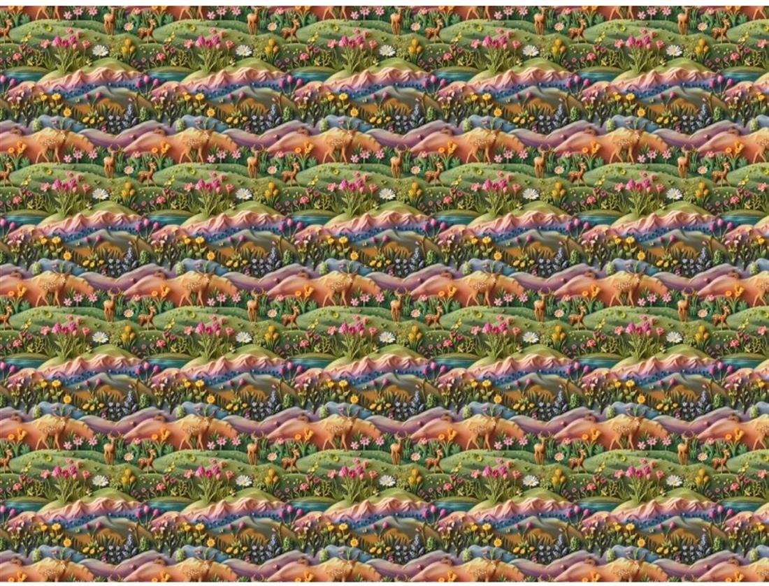 Green Little Johnny Digital Cotton 3D Deer Scene Printed 100% Fabric