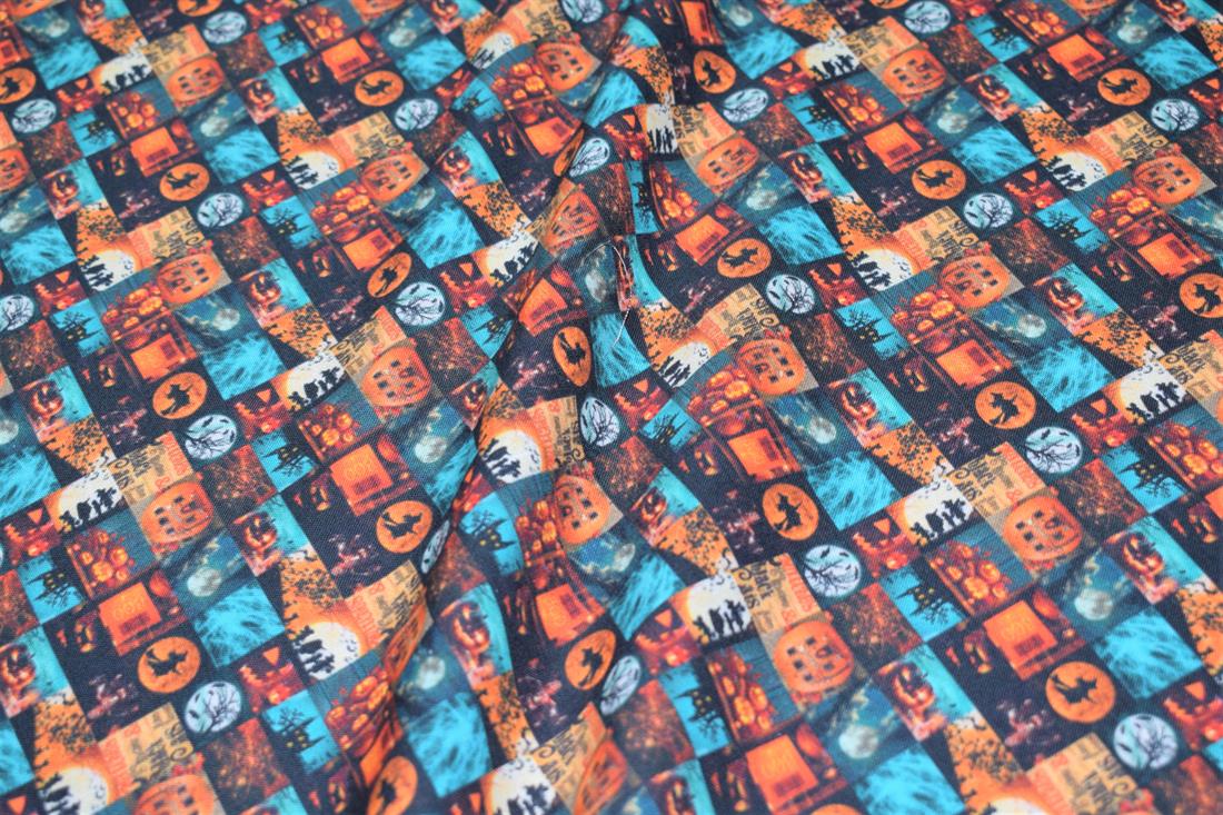 Brown Halloween Photo Montage Printed 100% Cotton Fabric