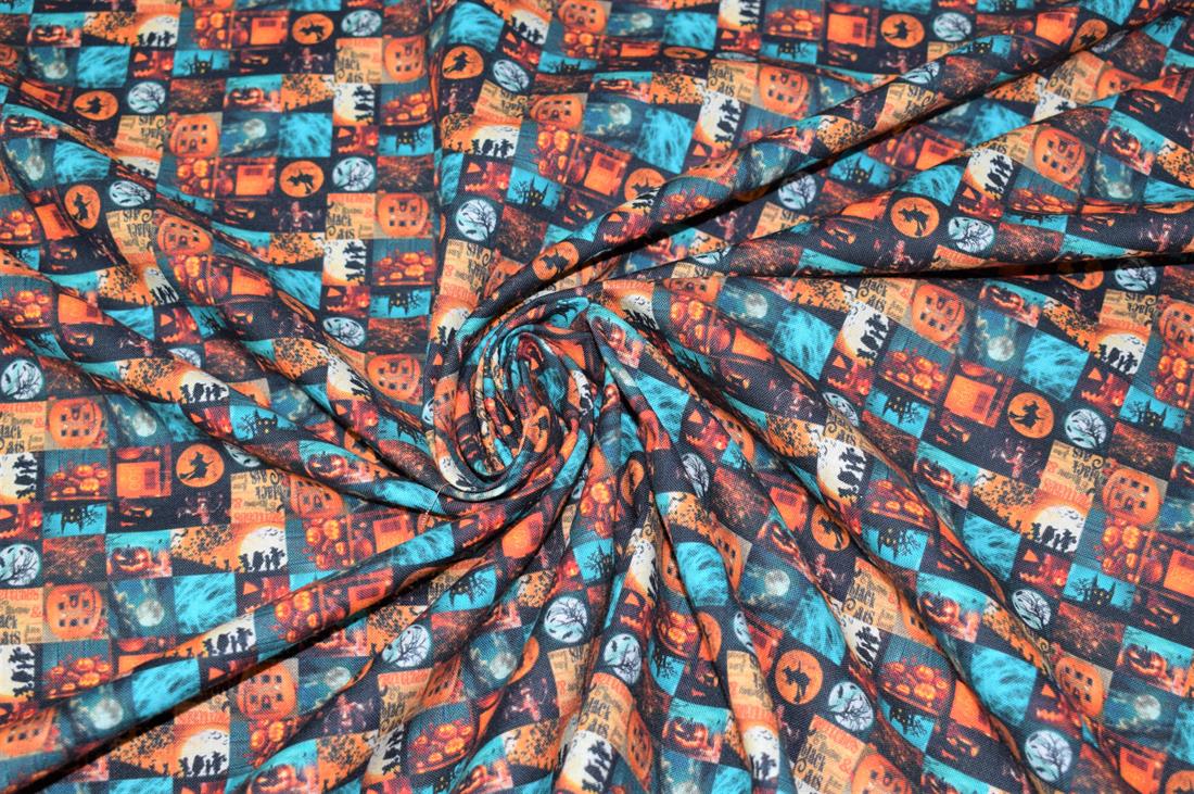 Brown Halloween Photo Montage Printed 100% Cotton Fabric