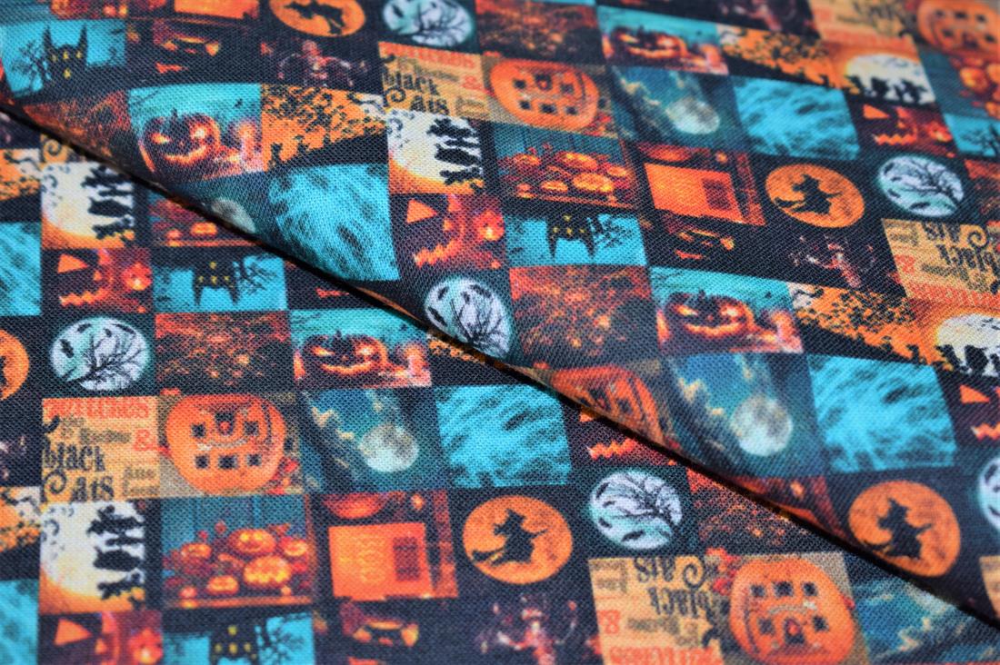 Brown Halloween Photo Montage Printed 100% Cotton Fabric