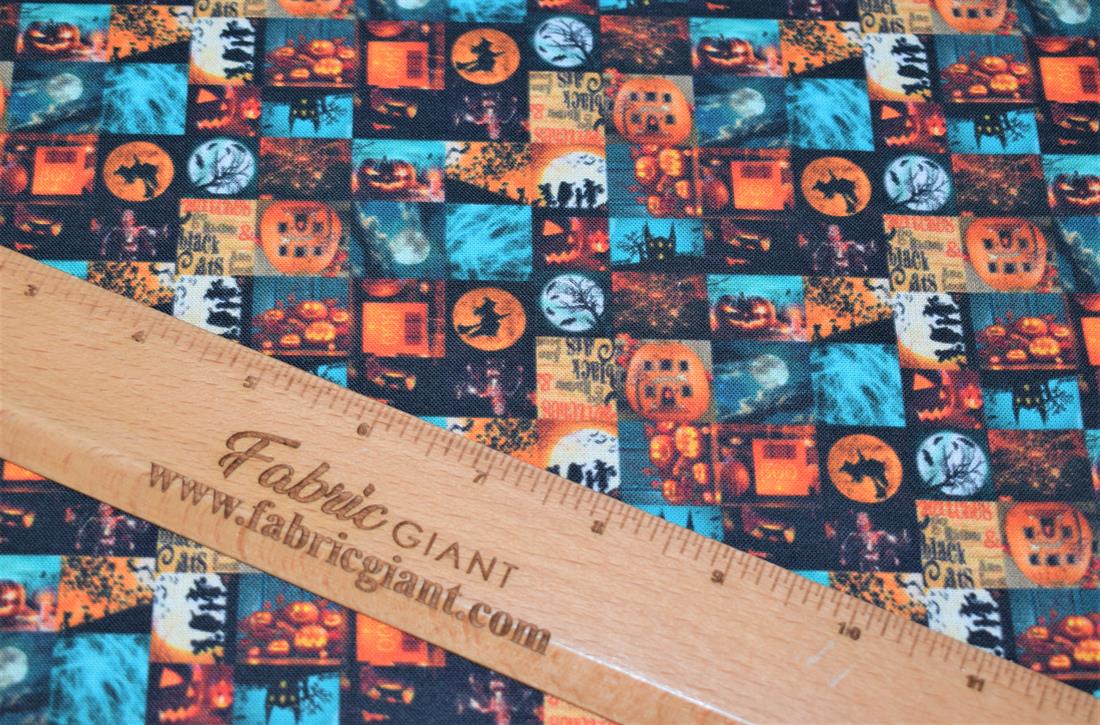 Brown Halloween Photo Montage Printed 100% Cotton Fabric