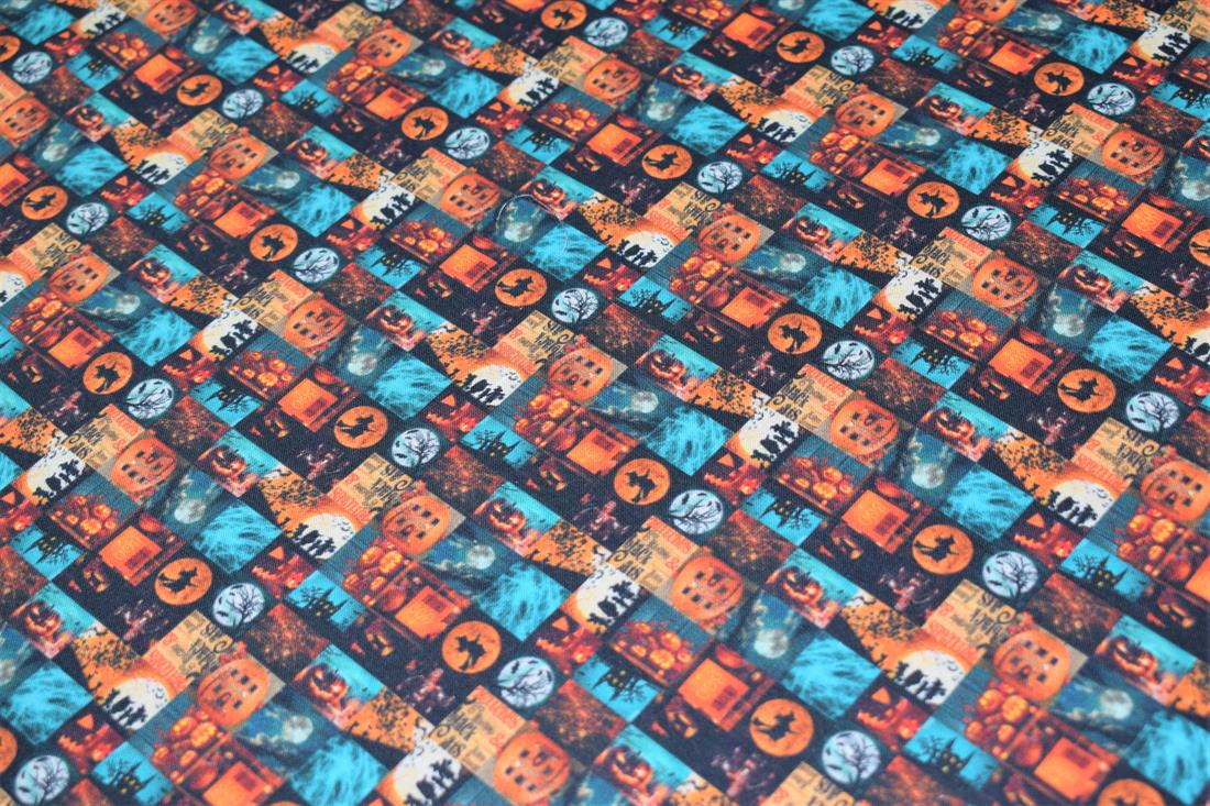 Brown Halloween Photo Montage Printed 100% Cotton Fabric