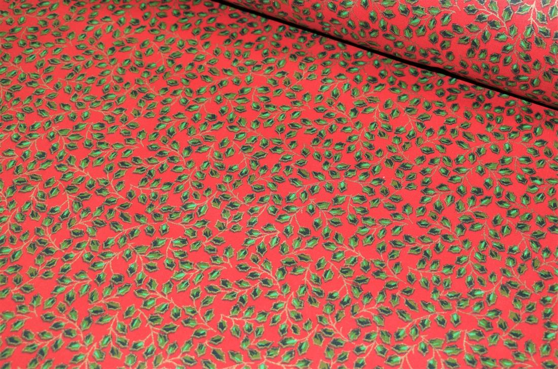 Holly Berry Leaves Print Christmas Fabric