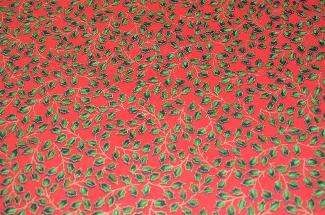 Holly Berry Leaves Print Christmas Fabric