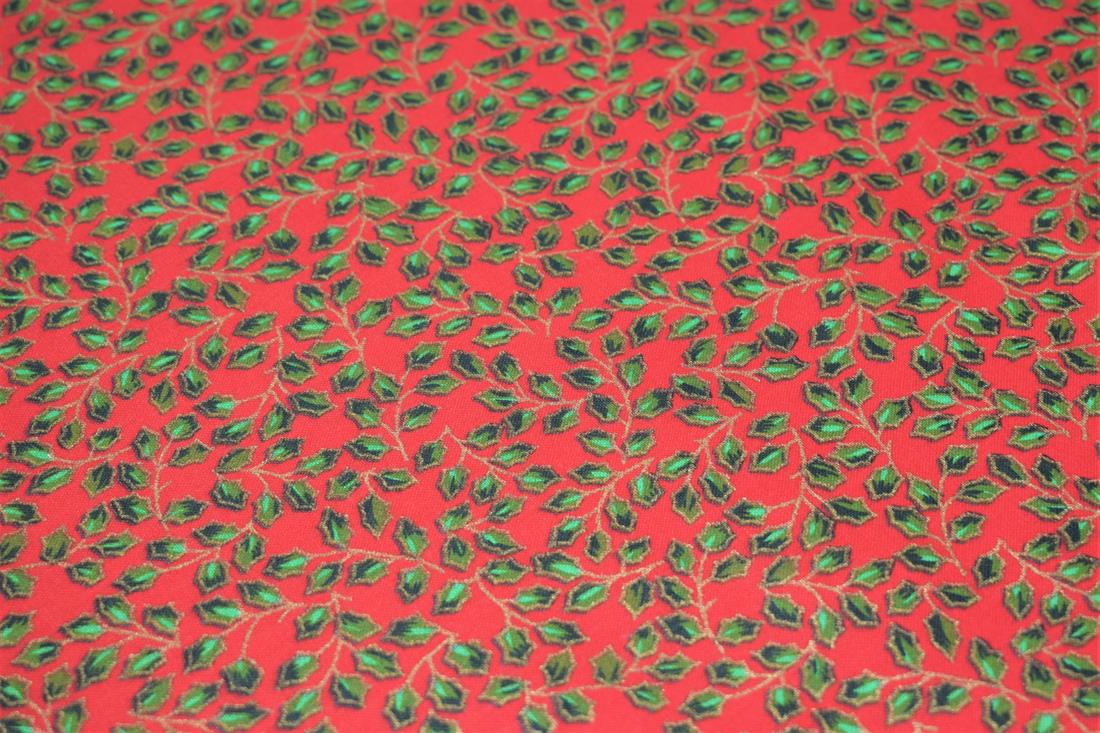 Holly Berry Leaves Print Christmas Fabric