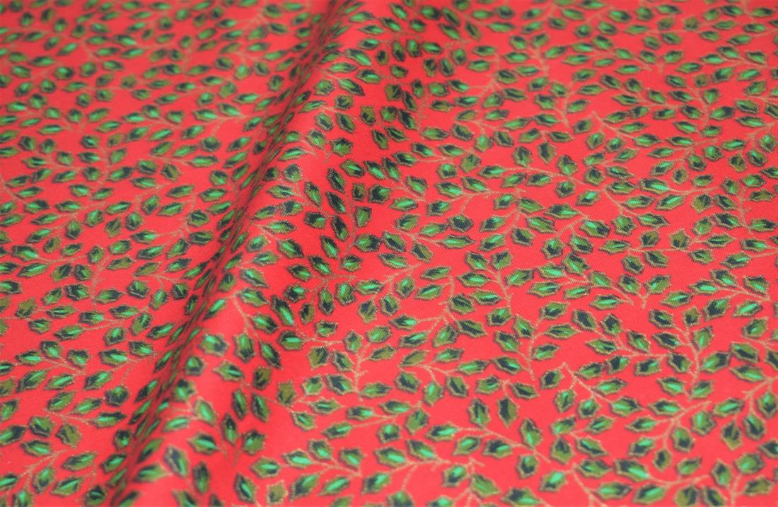 Holly Berry Leaves Print Christmas Fabric