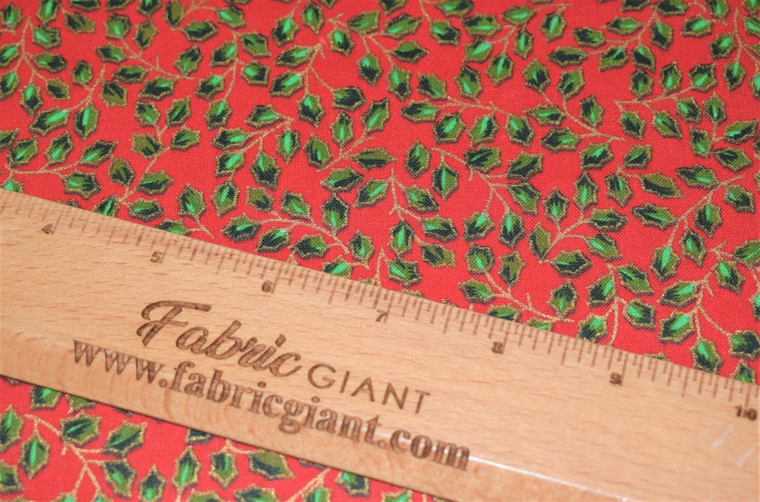 Holly Berry Leaves Print Christmas Fabric