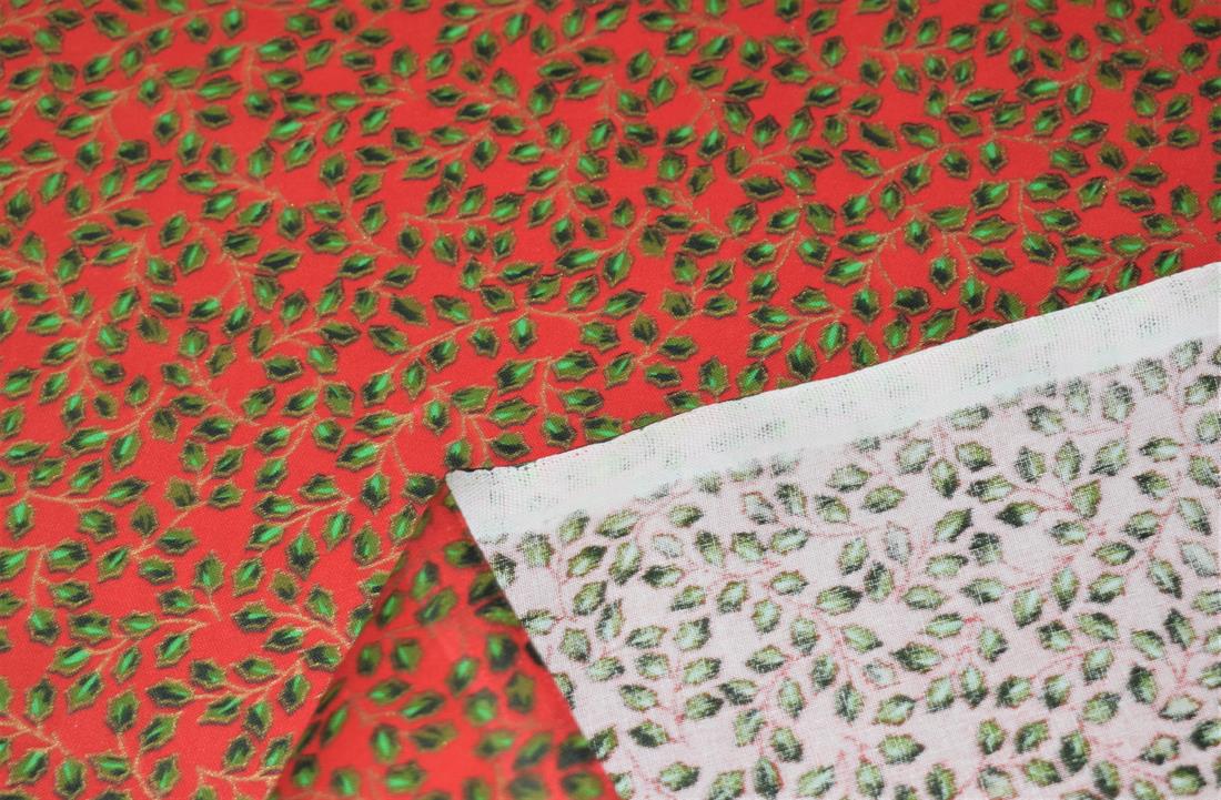 Holly Berry Leaves Print Christmas Fabric
