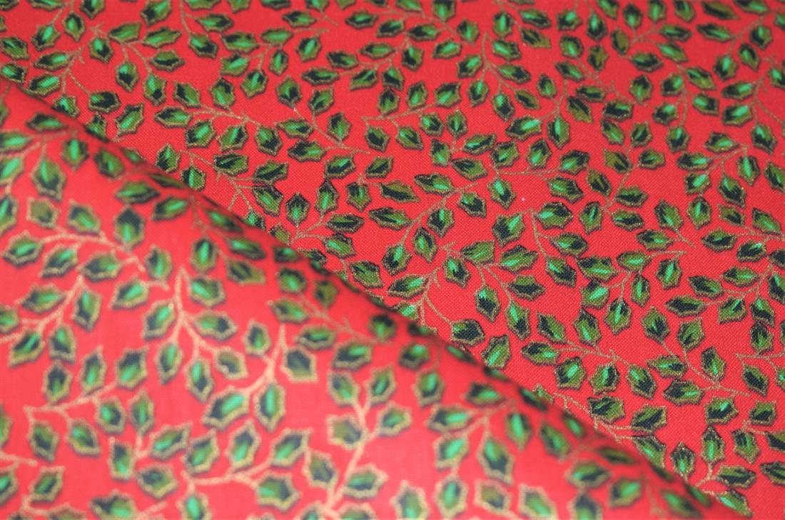 Holly Berry Leaves Print Christmas Fabric