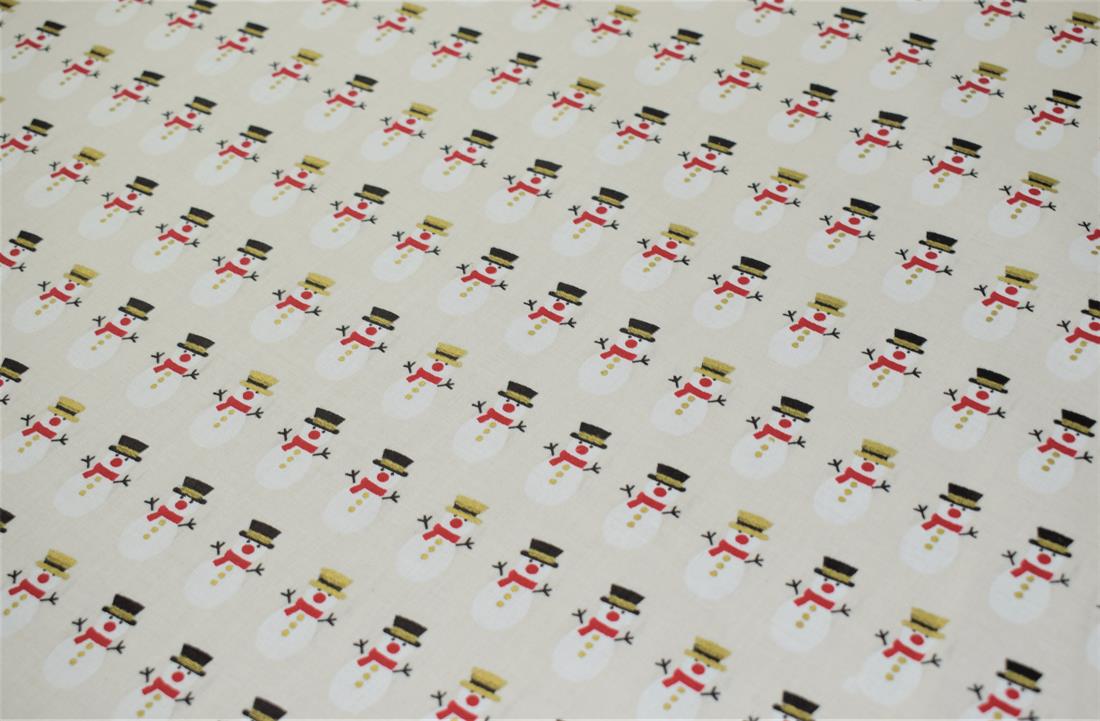 Cream Snowman Print Christmas Fabric