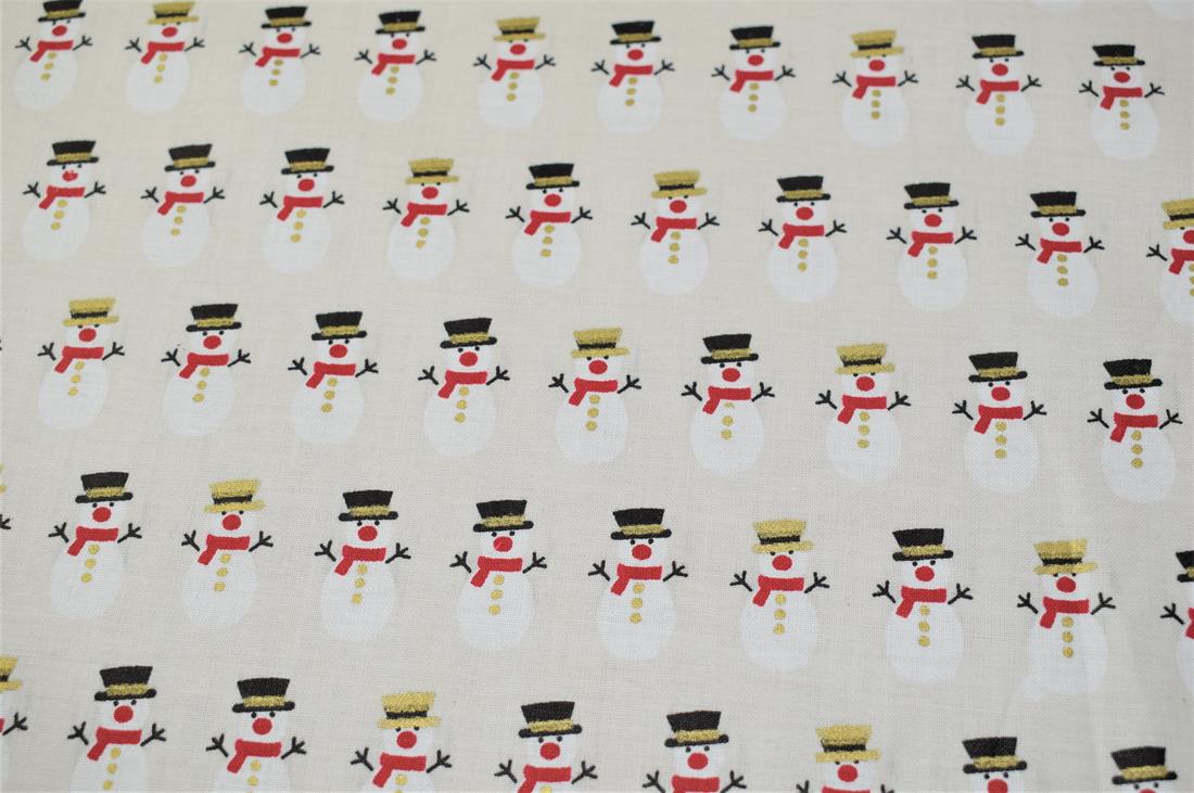 Cream Snowman Print Christmas Fabric