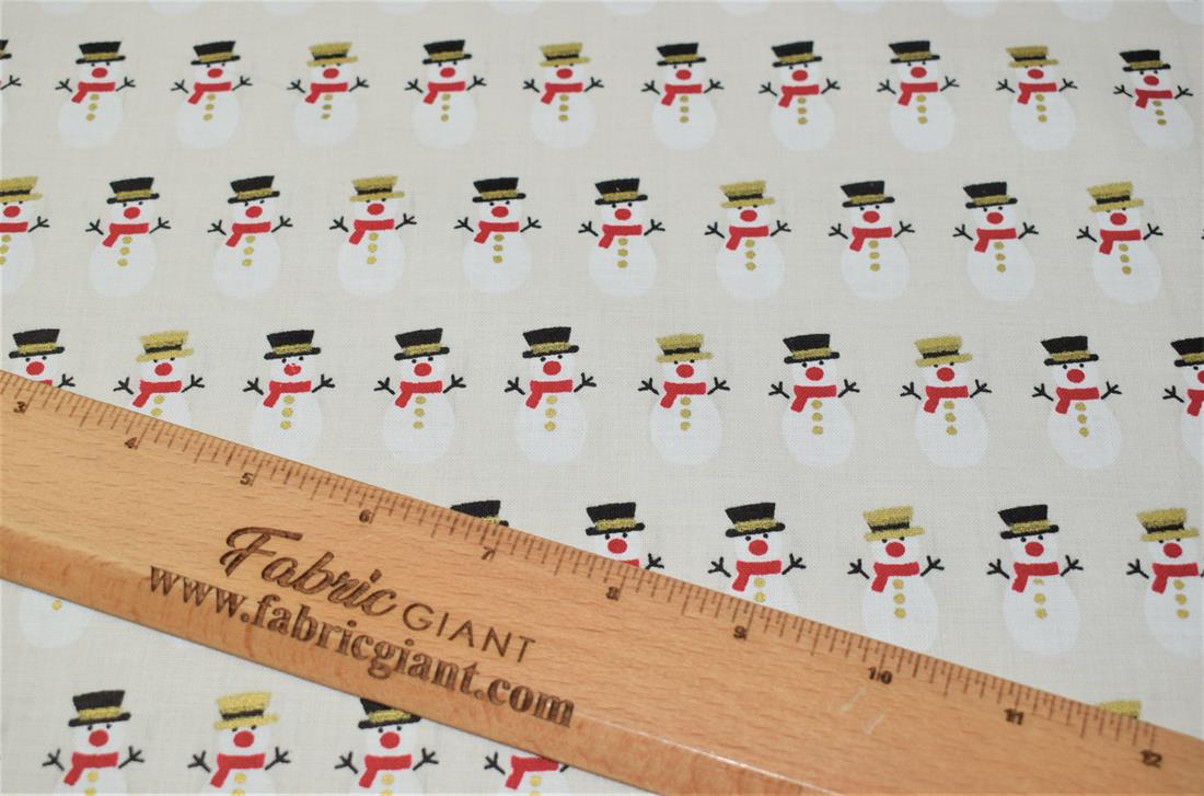 Cream Snowman Print Christmas Fabric