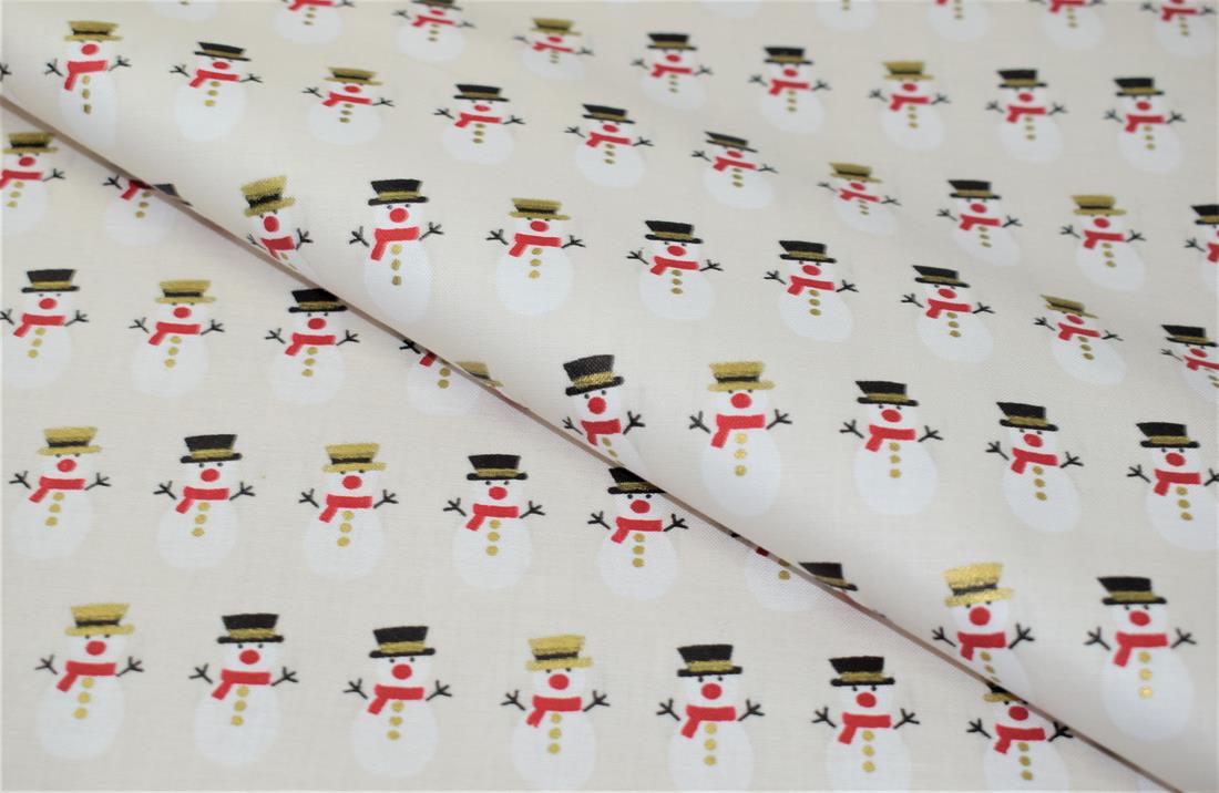 Cream Snowman Print Christmas Fabric
