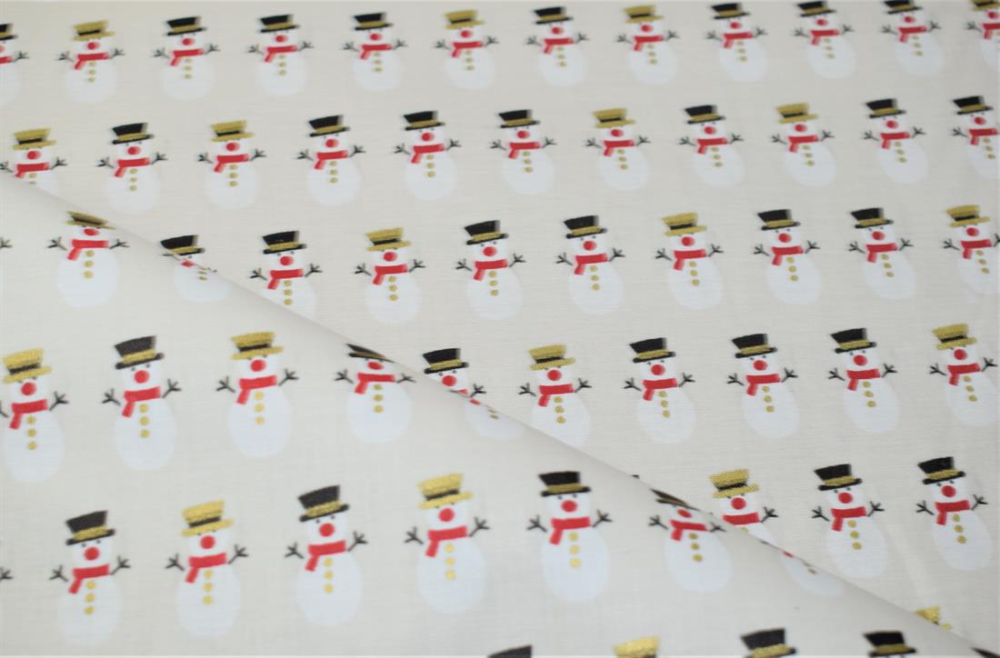 Cream Snowman Print Christmas Fabric
