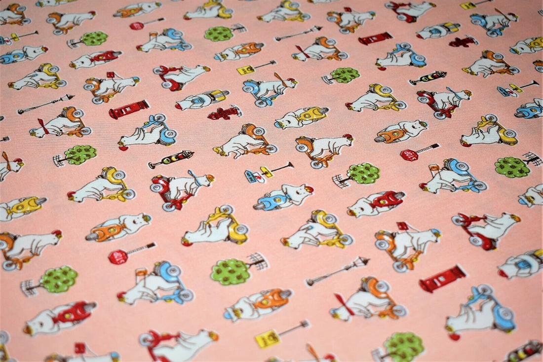 Light Peach 100% Cotton Poplin, Traffic Polar Bear Print