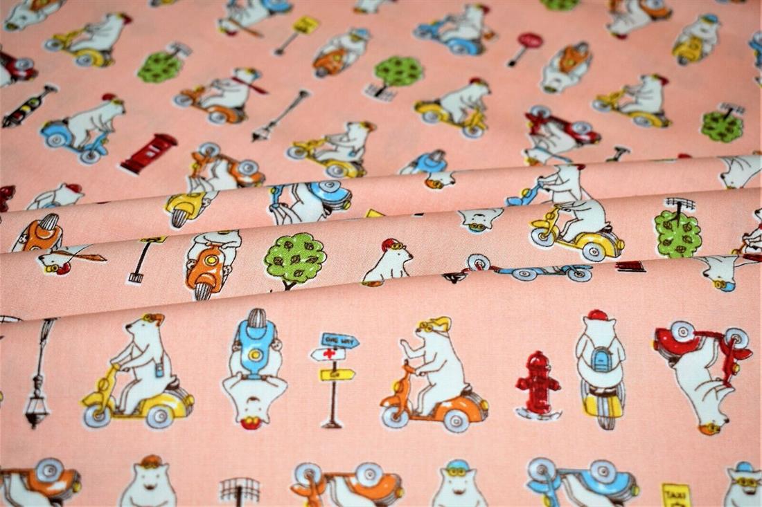 Light Peach 100% Cotton Poplin, Traffic Polar Bear Print