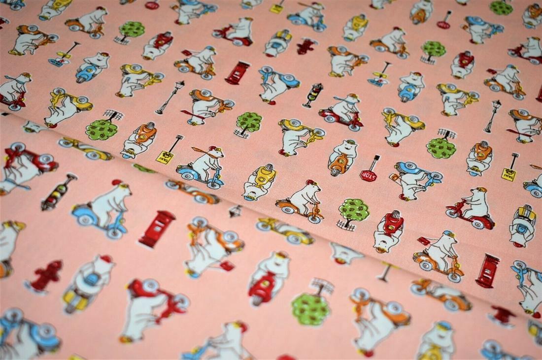 Light Peach 100% Cotton Poplin, Traffic Polar Bear Print