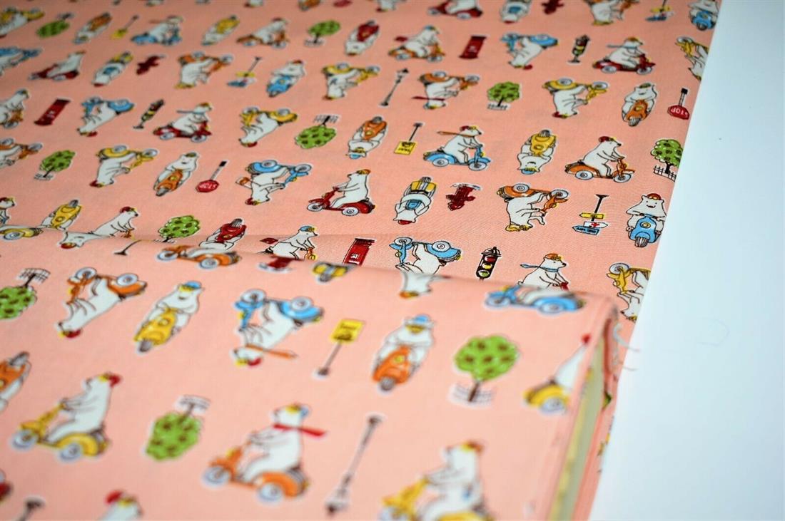 Light Peach 100% Cotton Poplin, Traffic Polar Bear Print