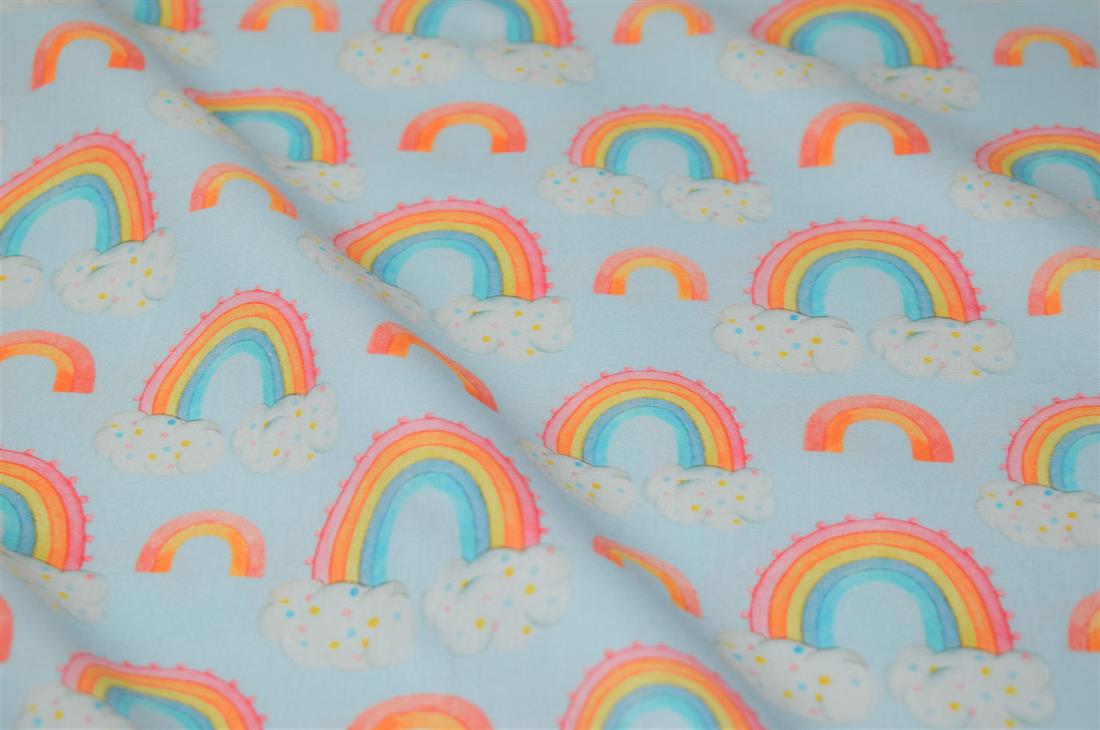 Sky Blue Rainbow & Clouds Print Little Johnny Water Colour Digital…