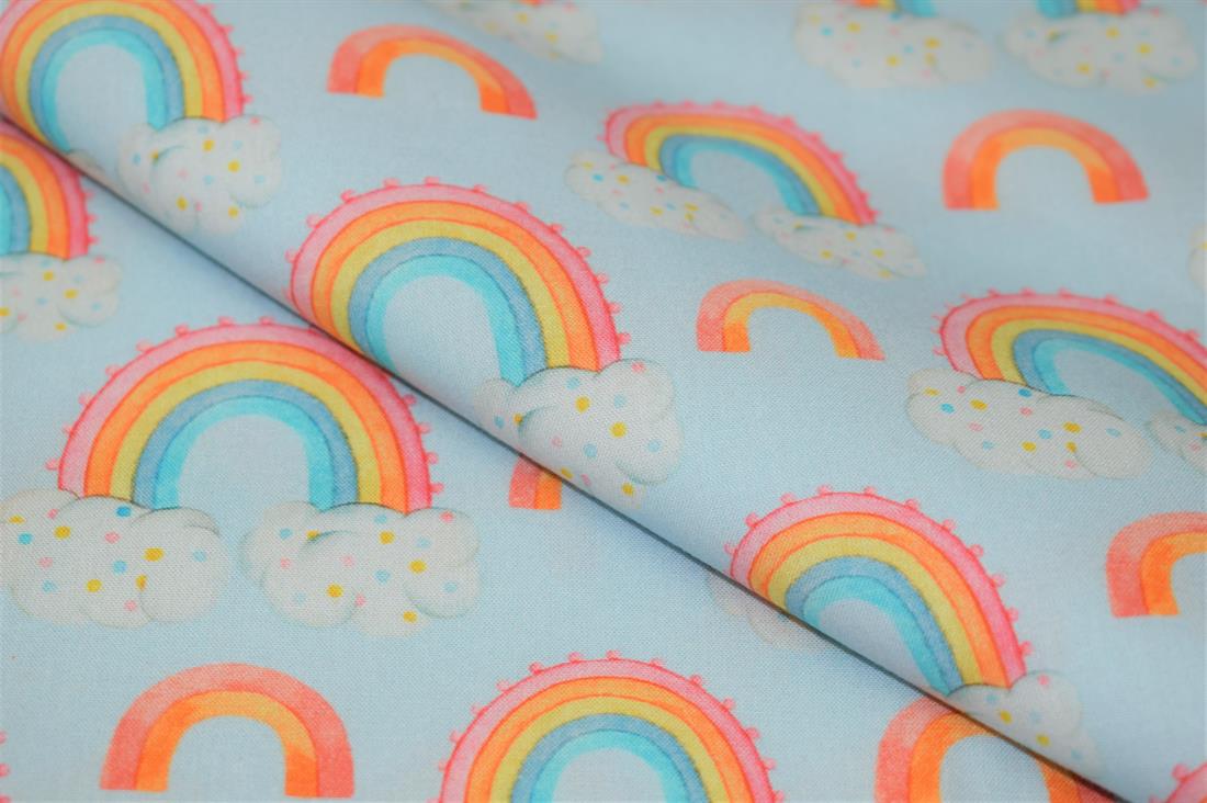 Sky Blue Rainbow & Clouds Print Little Johnny Water Colour Digital…