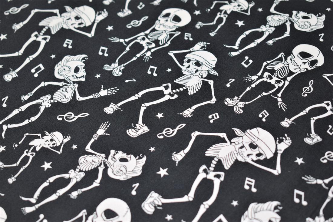 Black Dancing Skeleton Print Halloween Fabric