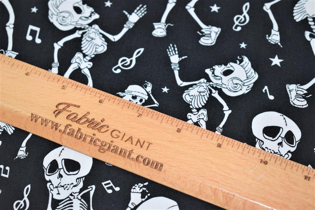 Black Dancing Skeleton Print Halloween Fabric