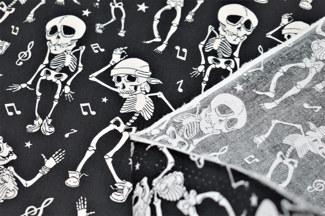 Black Dancing Skeleton Print Halloween Fabric