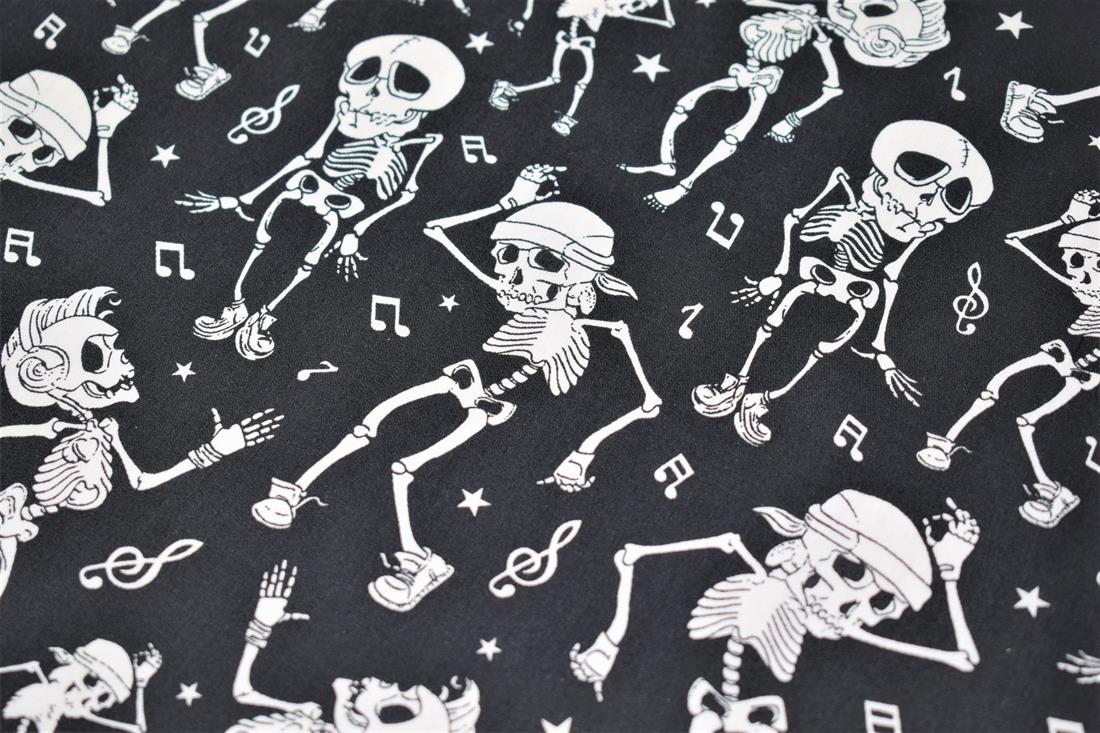 Black Dancing Skeleton Print Halloween Fabric