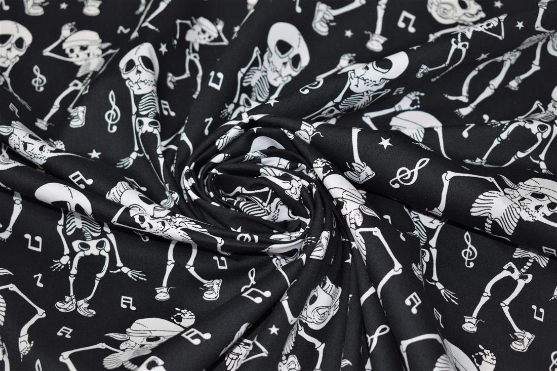 Black Dancing Skeleton Print Halloween Fabric