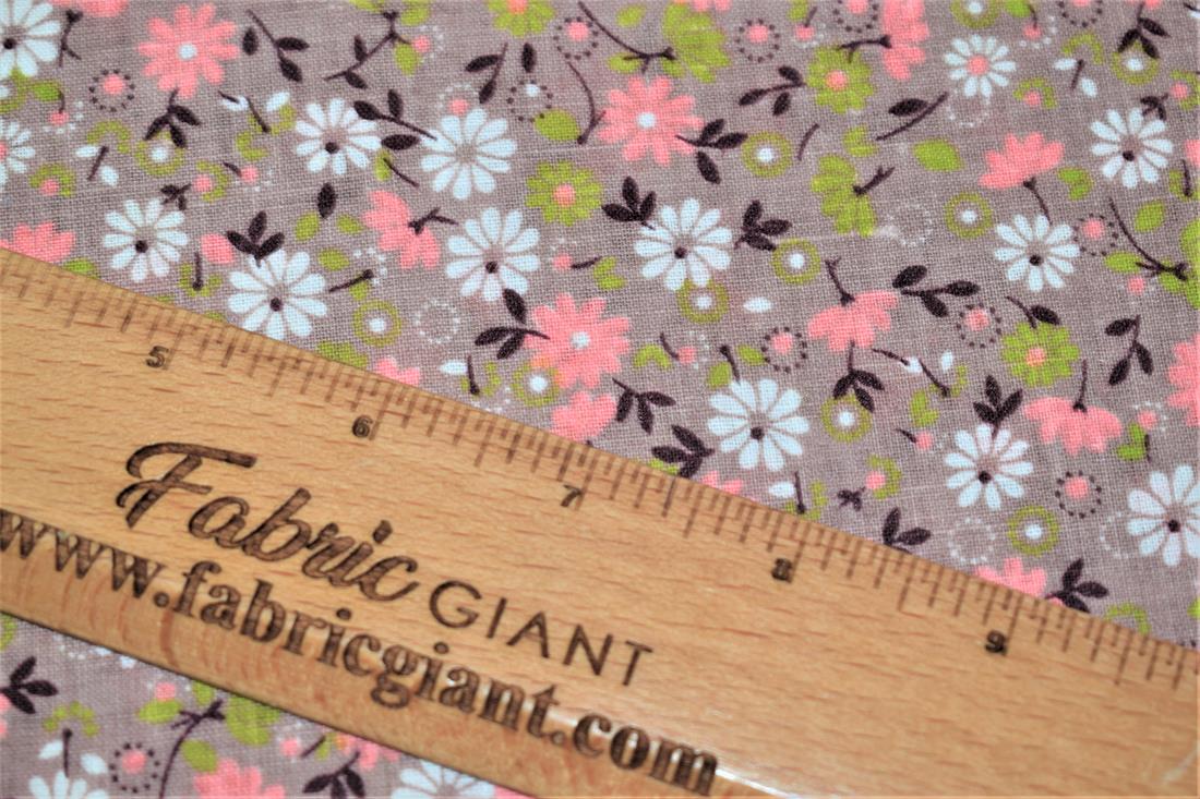 Beige Floral Print Cotton Poplin Fabric