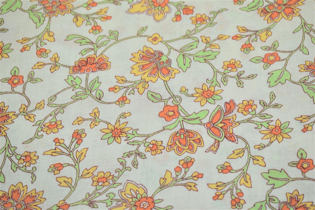 Cream Printed Floral 100% Cotton Poplin Fabric