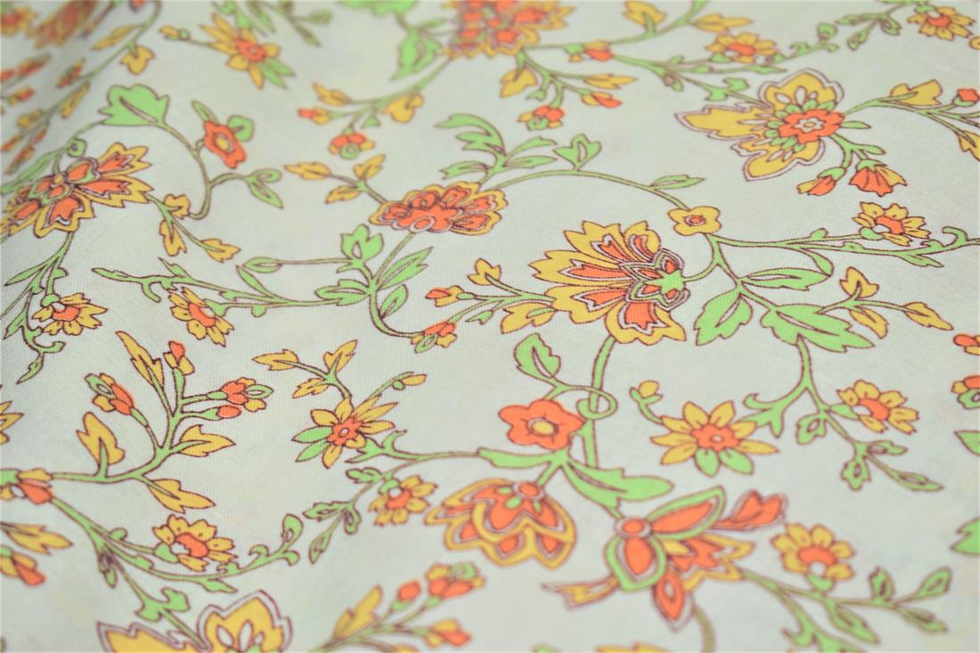 Cream Printed Floral 100% Cotton Poplin Fabric