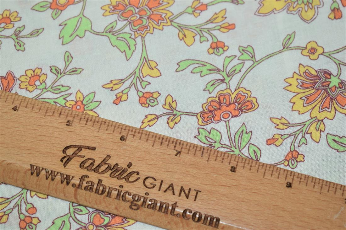 Cream Printed Floral 100% Cotton Poplin Fabric