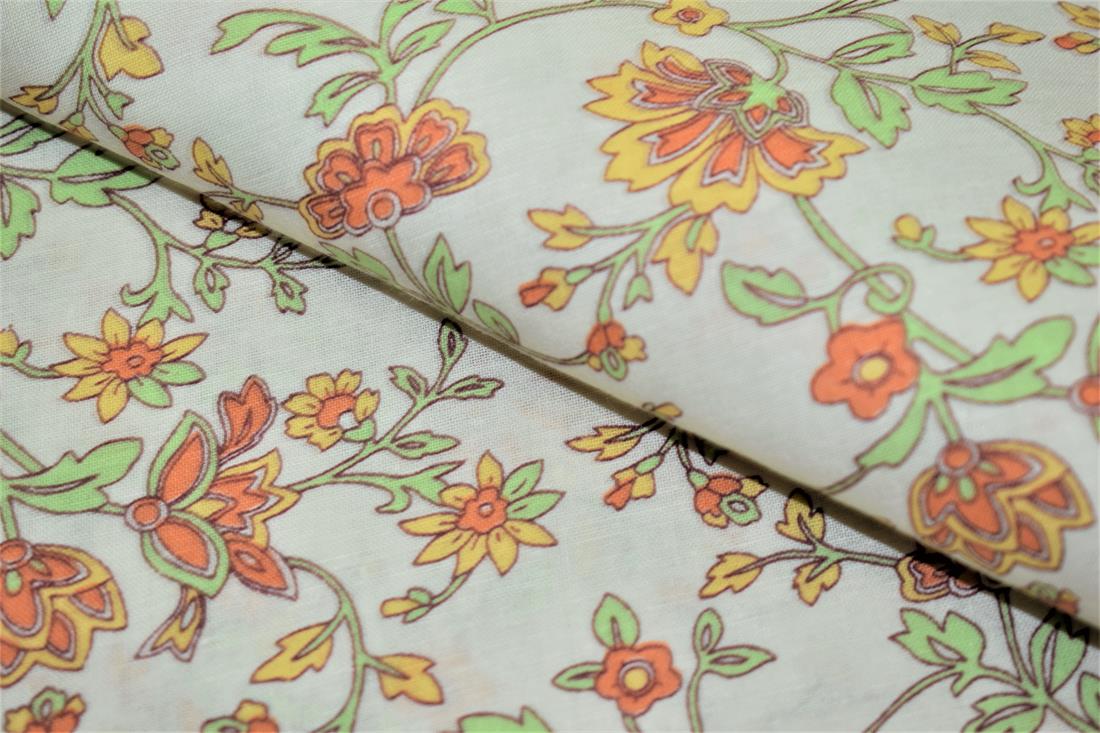 Cream Printed Floral 100% Cotton Poplin Fabric