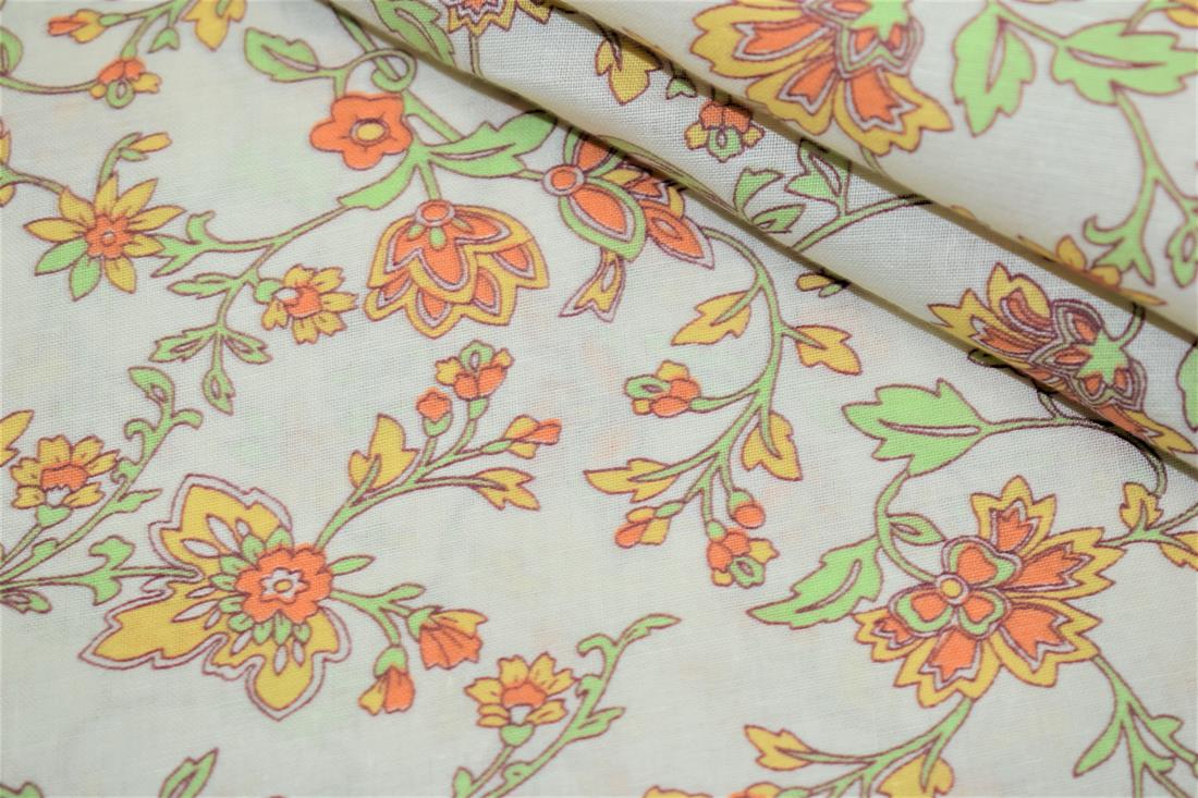 Cream Printed Floral 100% Cotton Poplin Fabric