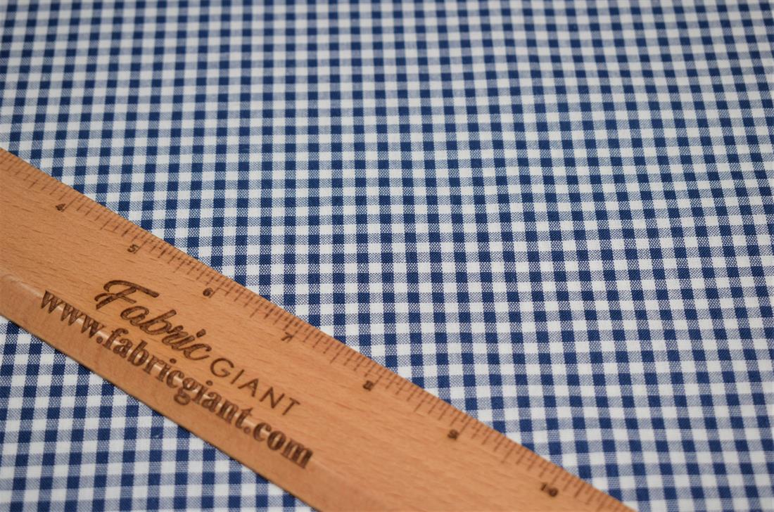 Navy Small Gingham Printed Poplin