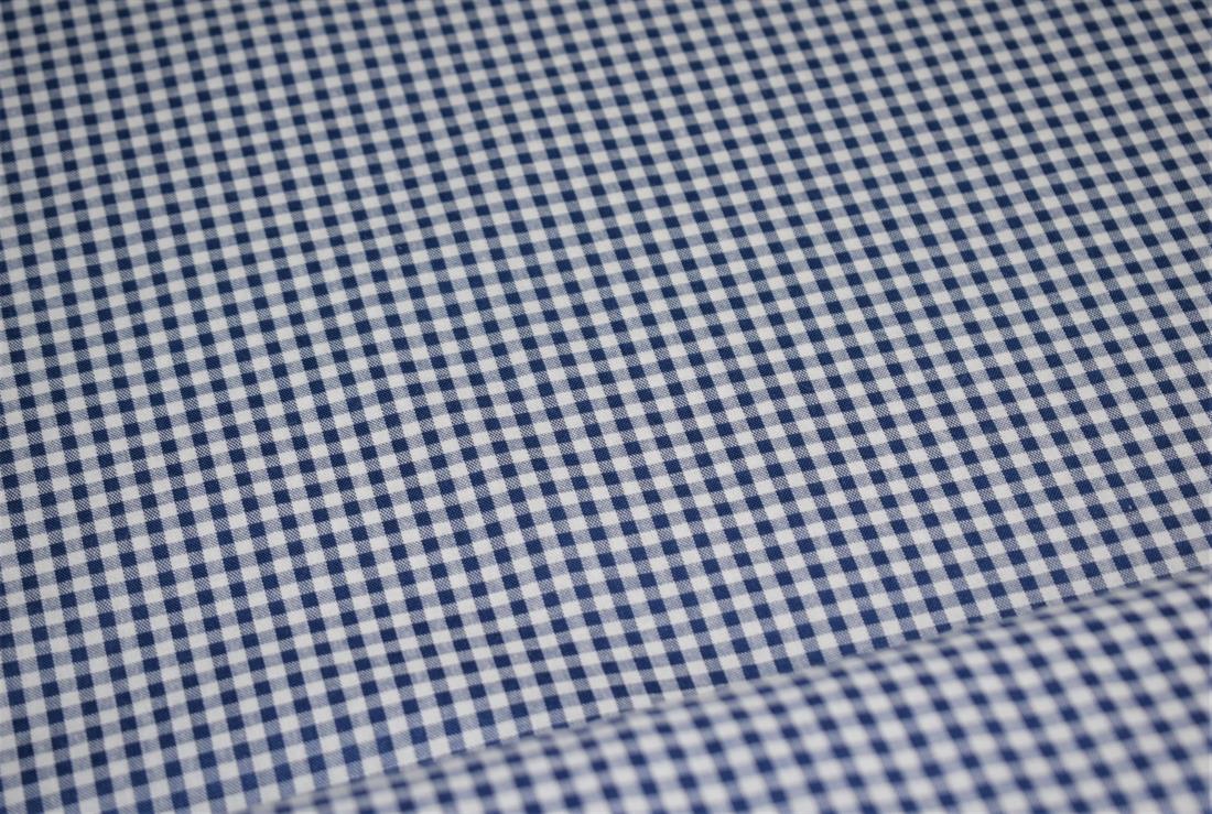 Navy Small Gingham Printed Poplin
